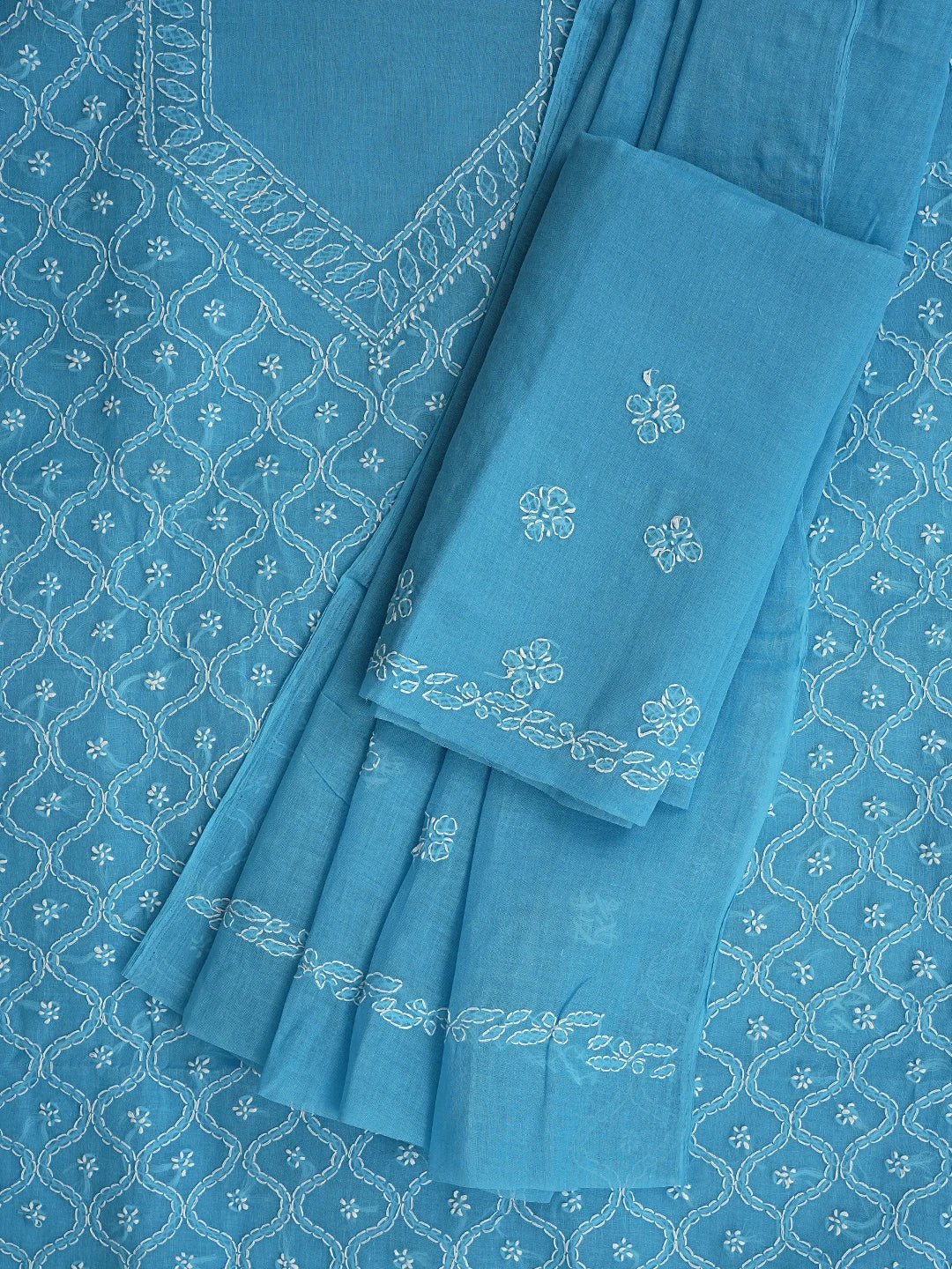 Ada Hand Embroidered Dark Blue Cotton Lucknowi Chikankari Unstitched Suit Piece 01A853556