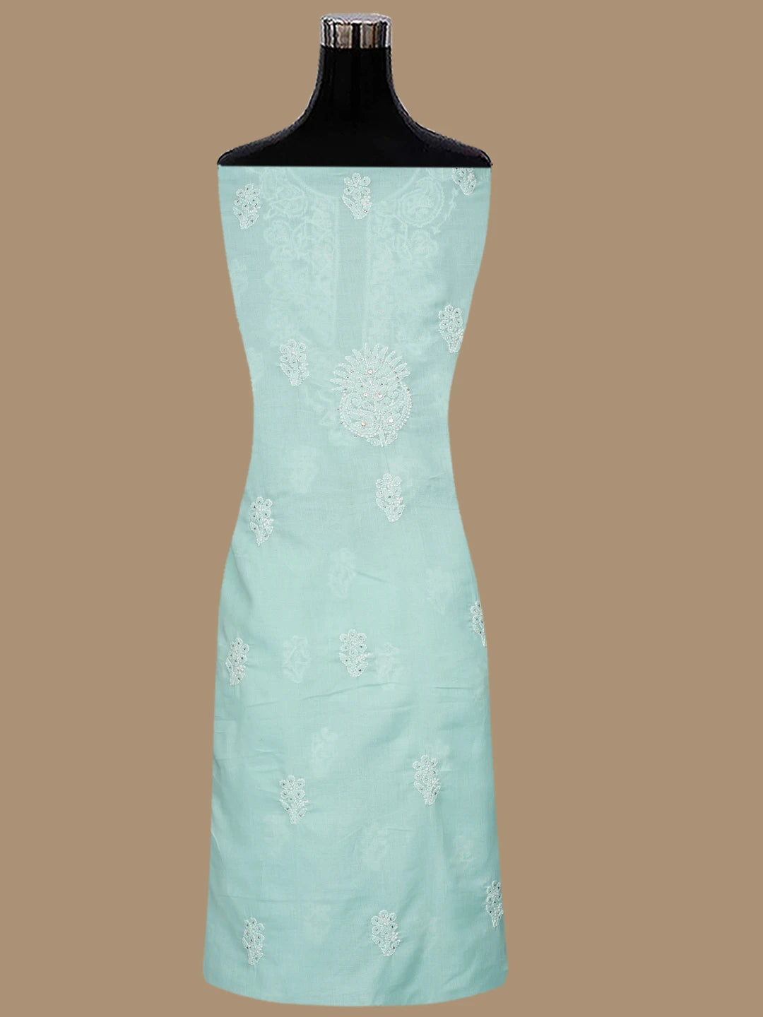 Ada Hand Embroidered Sea Green Cotton Lucknowi Chikankari Unstitched Suit Piece With Mukaish Work 01A677398