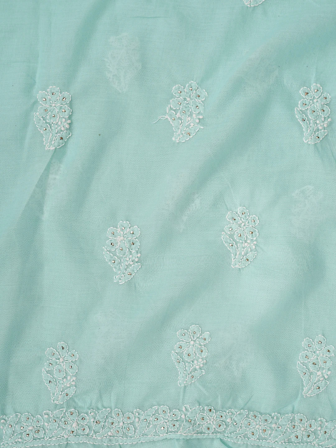 Ada Hand Embroidered Sea Green Cotton Lucknowi Chikankari Unstitched Suit Piece With Mukaish Work 01A677398
