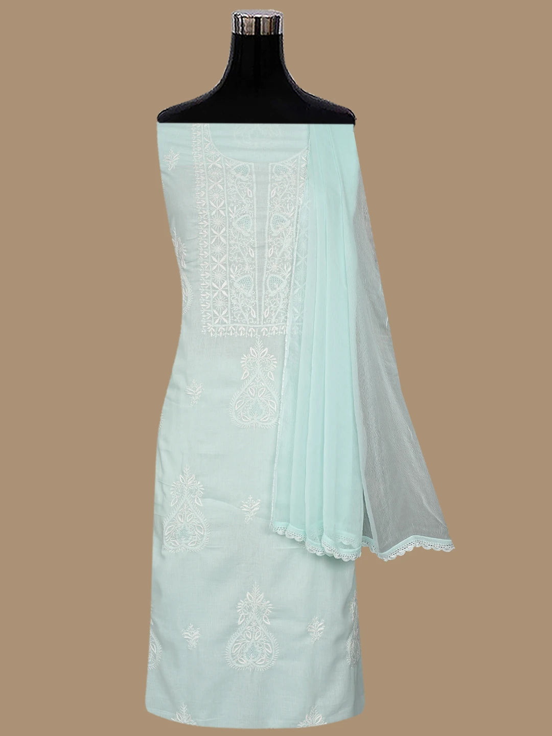 Ada Hand Embroidered Light Sea Green Cotton Lucknowi Chikankari Unstitched Suit Piece 01A773699