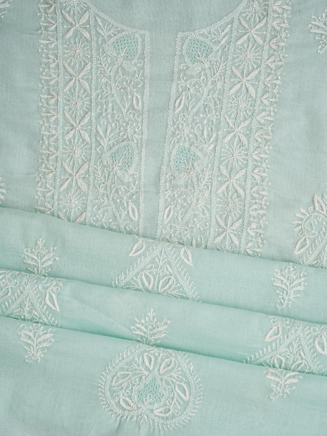 Ada Hand Embroidered Light Sea Green Cotton Lucknowi Chikankari Unstitched Suit Piece 01A773699