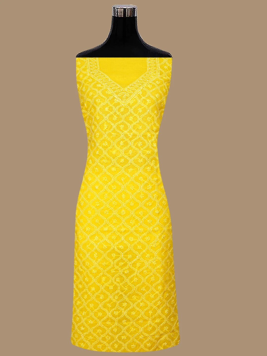Ada Hand Embroidered Yellow Cotton Lucknowi Chikankari Unstitched Suit Piece 01A853579