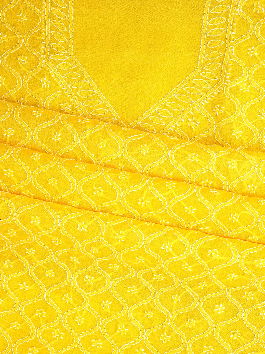 Ada Hand Embroidered Yellow Cotton Lucknowi Chikankari Unstitched Suit Piece 01A853579