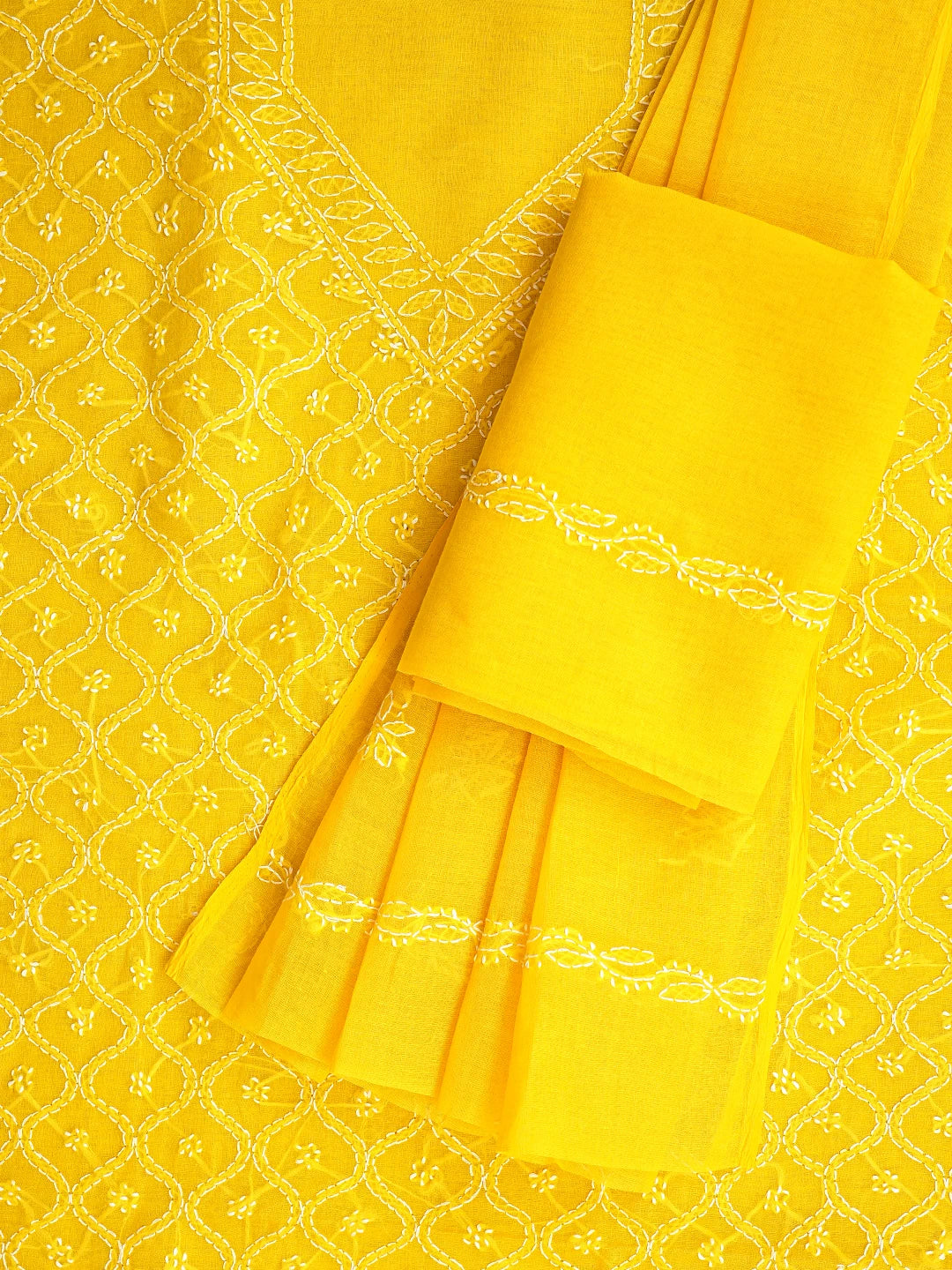 Ada Hand Embroidered Yellow Cotton Lucknowi Chikankari Unstitched Suit Piece 01A853579