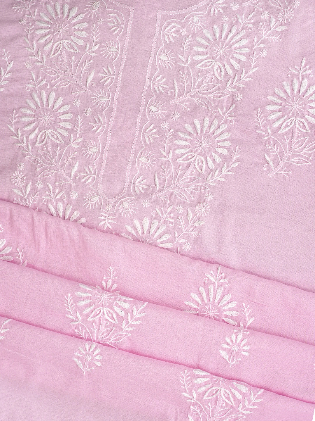 Ada Hand Embroidered Powder Pink Cotton Lucknowi Chikankari Unstitched Suit Piece 01A762936