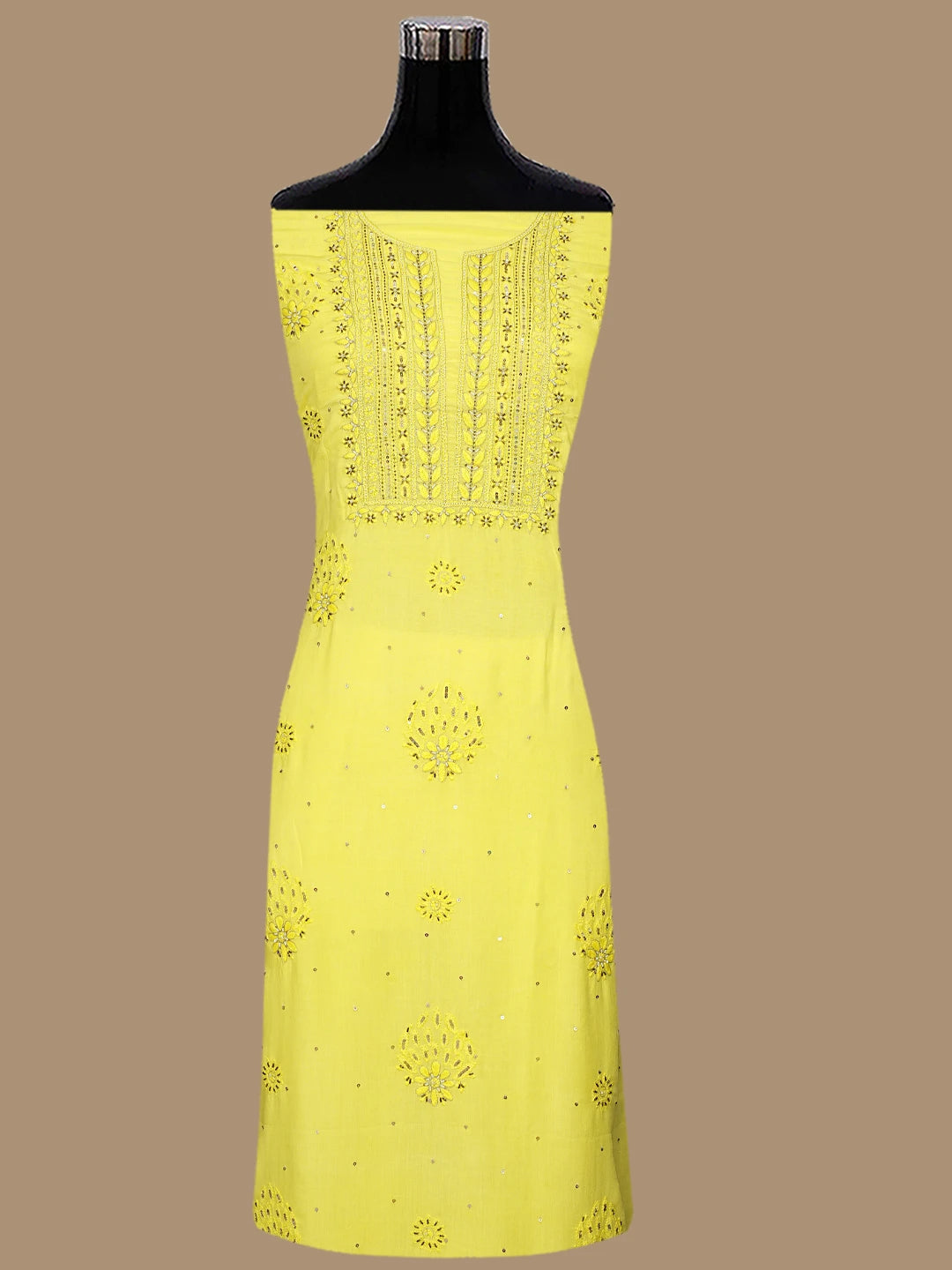 Ada Hand Embroidered Yellow Modal Lucknowi Chikankari Unstitched Kurta Dupatta Set With Pearl Work 01A483585