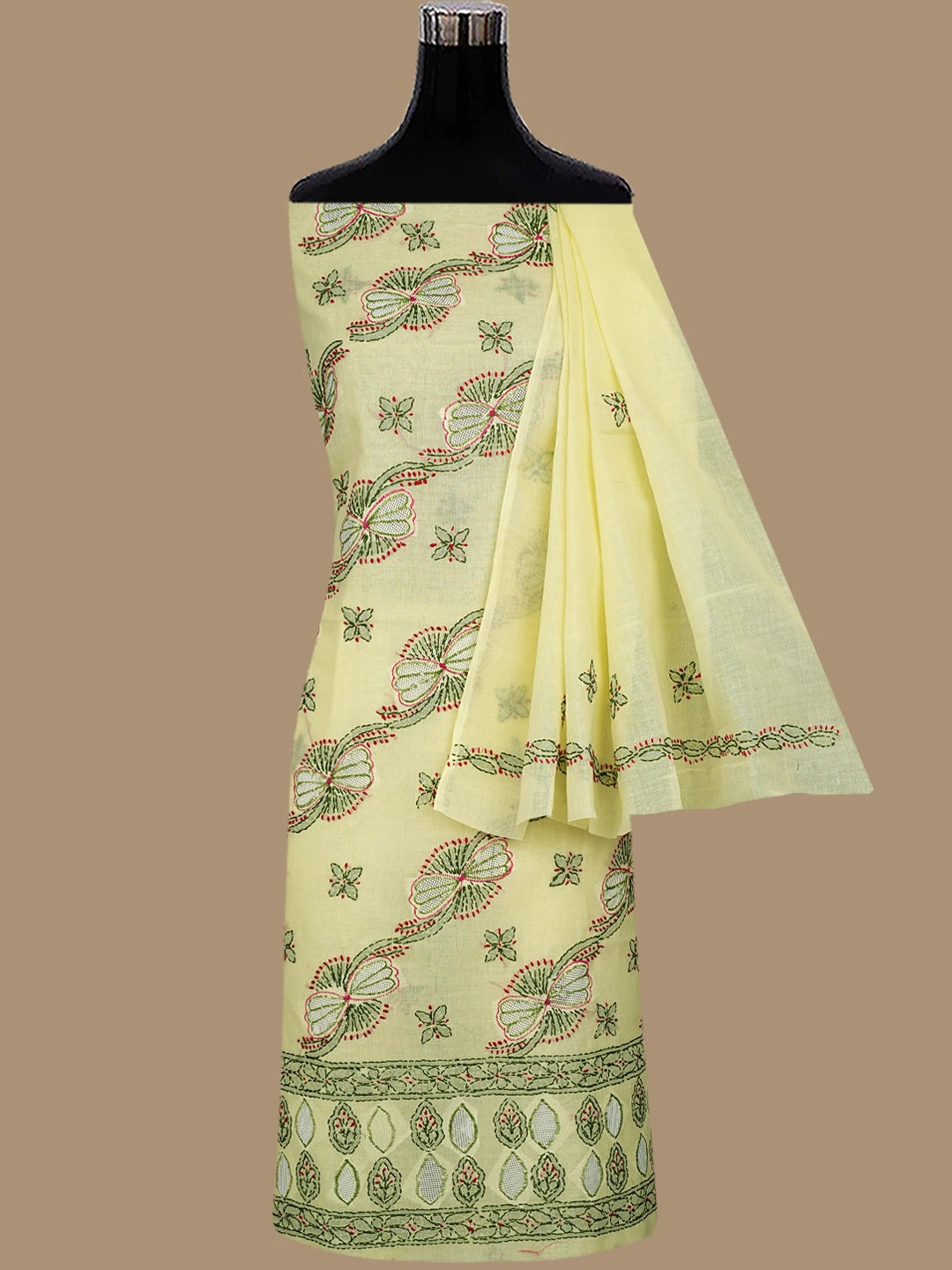 Ada Hand Embroidered Lemon Cotton Lucknowi Chikankari Unstitched Suit Piece 01A853526
