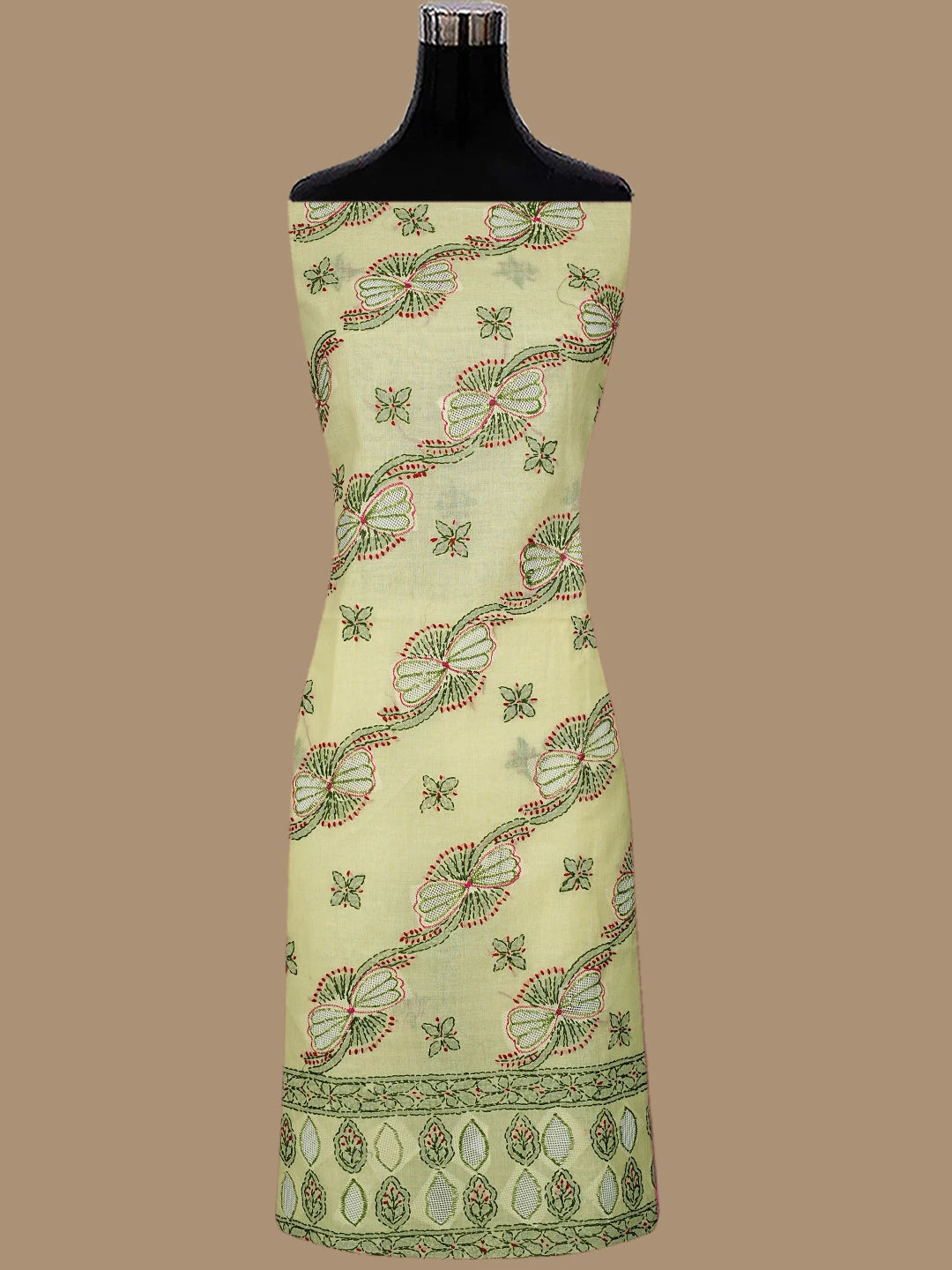 Ada Hand Embroidered Lemon Cotton Lucknowi Chikankari Unstitched Suit Piece 01A853526