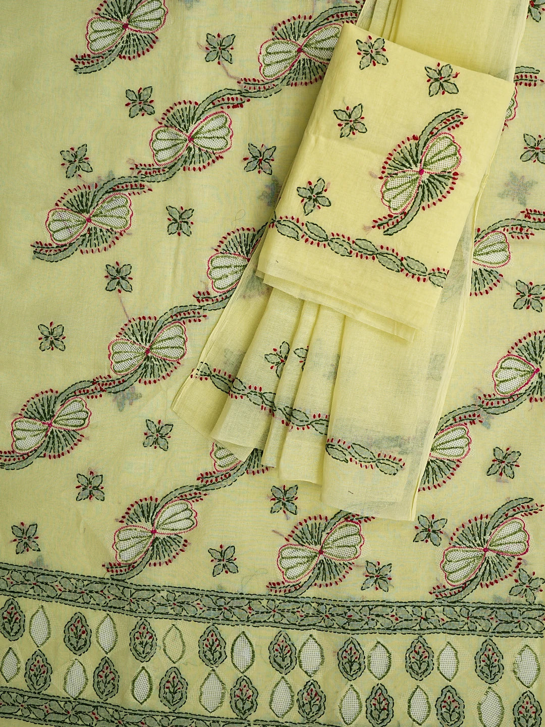 Ada Hand Embroidered Lemon Cotton Lucknowi Chikankari Unstitched Suit Piece 01A853526