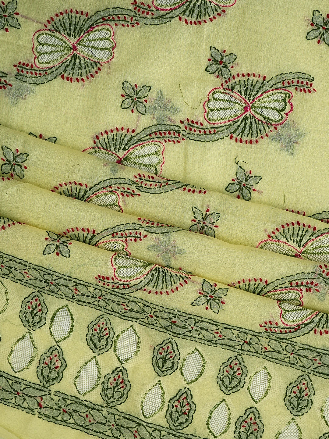 Ada Hand Embroidered Lemon Cotton Lucknowi Chikankari Unstitched Suit Piece 01A853526