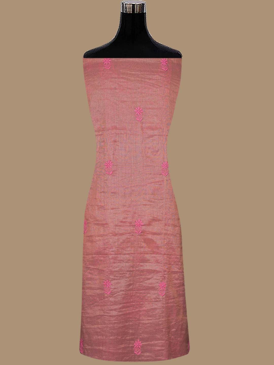 Ada Hand Embroidered Candy Pink Tissue Lucknowi Chikankari Unstitched Kurta Dupatta Set 01A788946