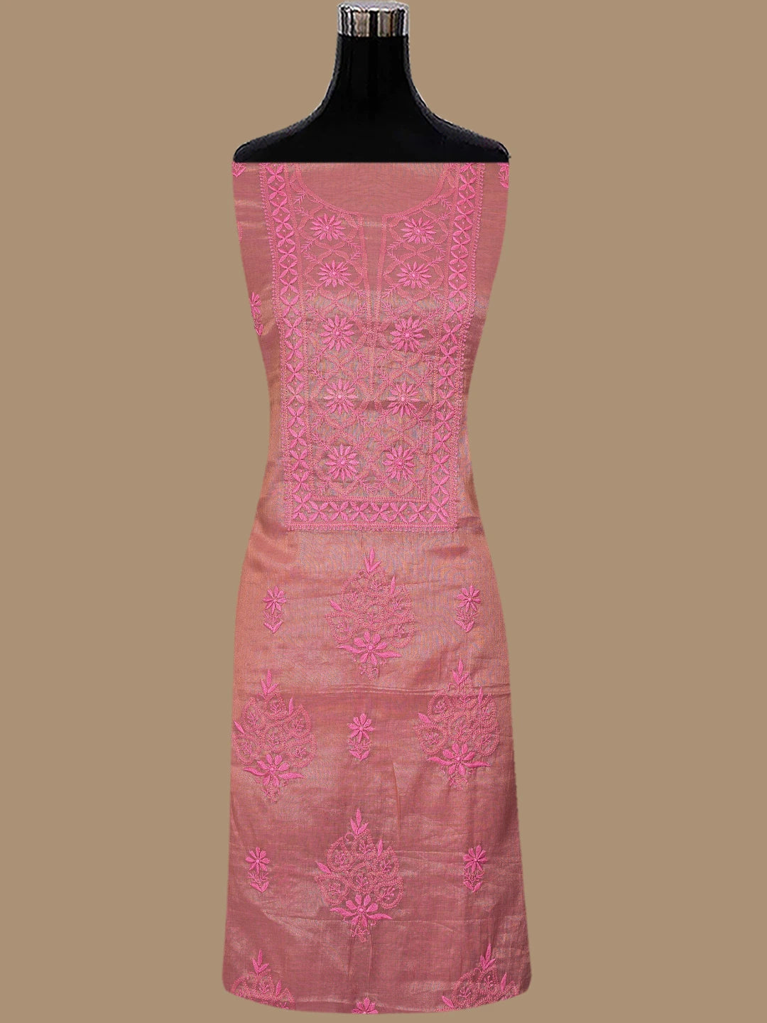 Ada Hand Embroidered Candy Pink Tissue Lucknowi Chikankari Unstitched Kurta Dupatta Set 01A788946