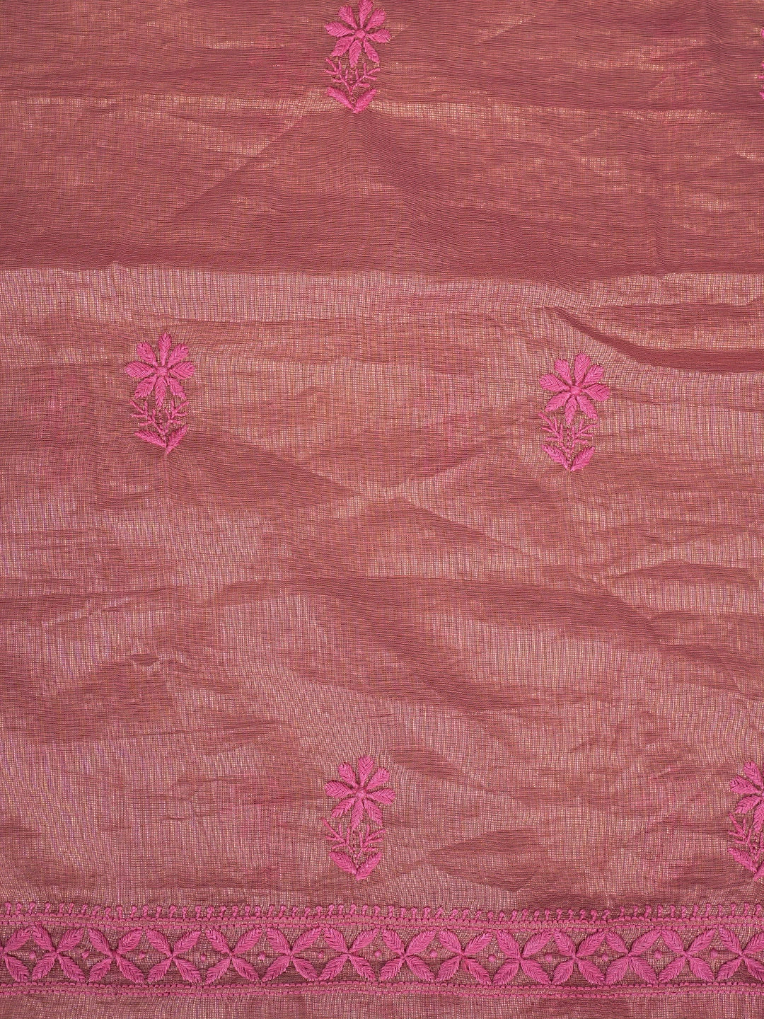Ada Hand Embroidered Candy Pink Tissue Lucknowi Chikankari Unstitched Kurta Dupatta Set 01A788946