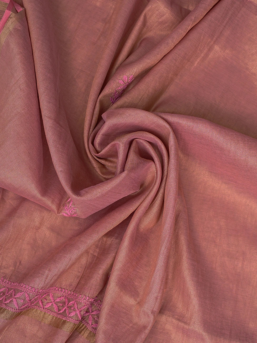 Ada Hand Embroidered Candy Pink Tissue Lucknowi Chikankari Unstitched Kurta Dupatta Set 01A788946