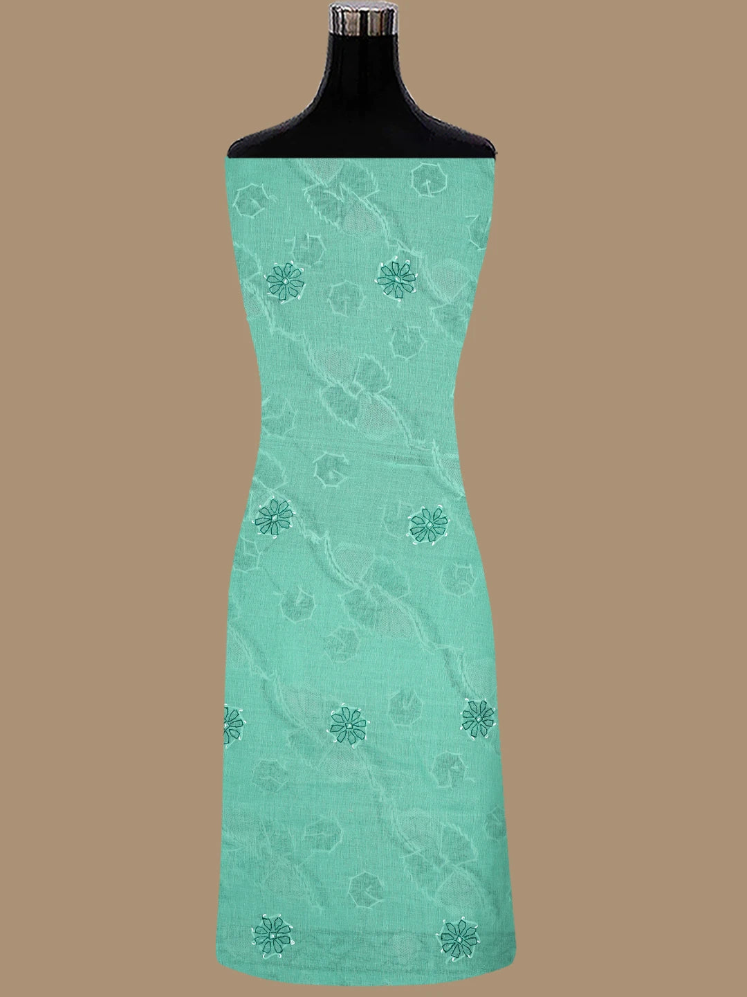 Ada Hand Embroidered Aquamarine Green Cotton Lucknowi Chikankari Unstitched Suit Piece 01A853524
