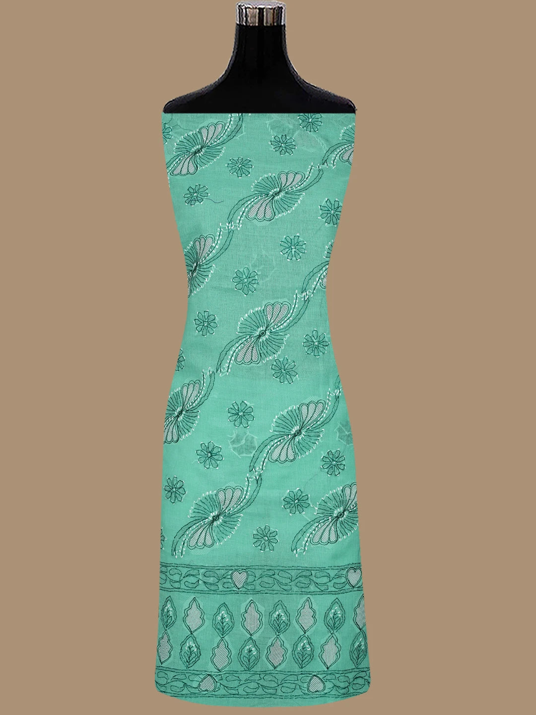 Ada Hand Embroidered Aquamarine Green Cotton Lucknowi Chikankari Unstitched Suit Piece 01A853524