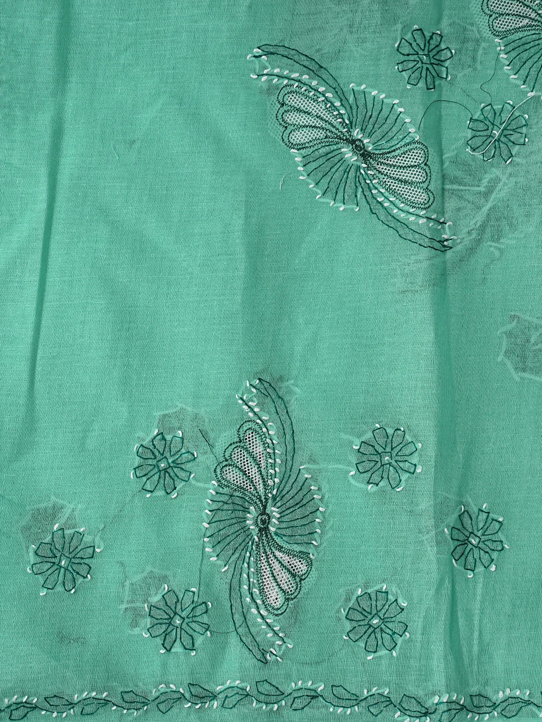 Ada Hand Embroidered Aquamarine Green Cotton Lucknowi Chikankari Unstitched Suit Piece 01A853524