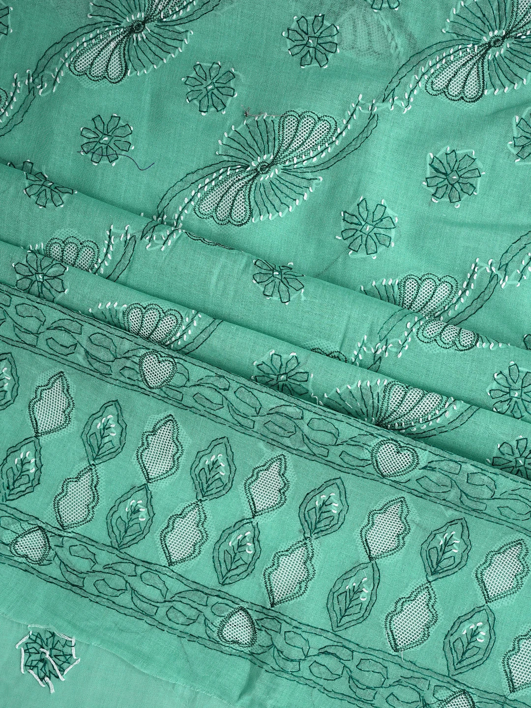 Ada Hand Embroidered Aquamarine Green Cotton Lucknowi Chikankari Unstitched Suit Piece 01A853524