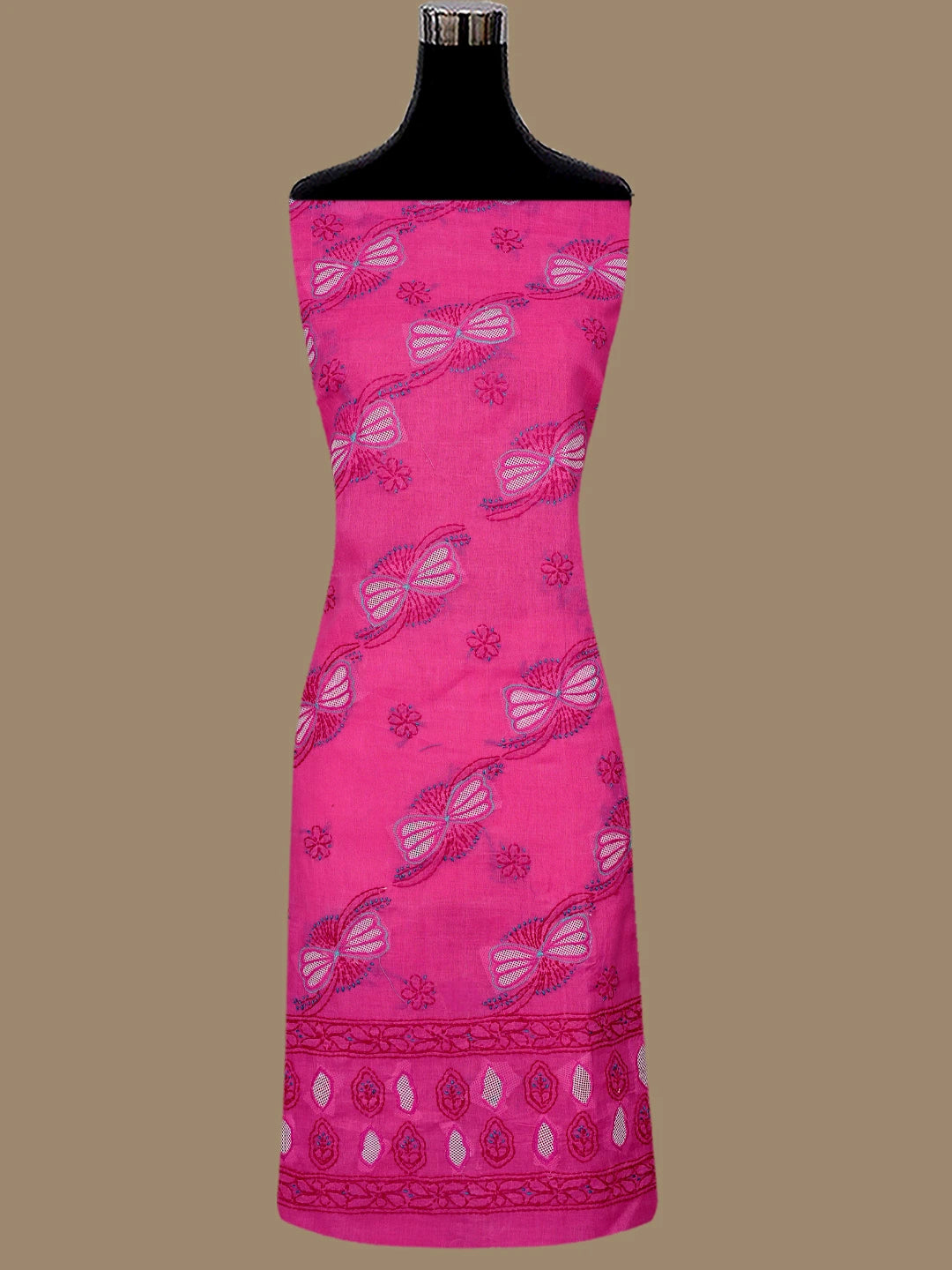 Ada Hand Embroidered Dark Magenta Cotton Lucknowi Chikankari Unstitched Suit Piece 01A853545