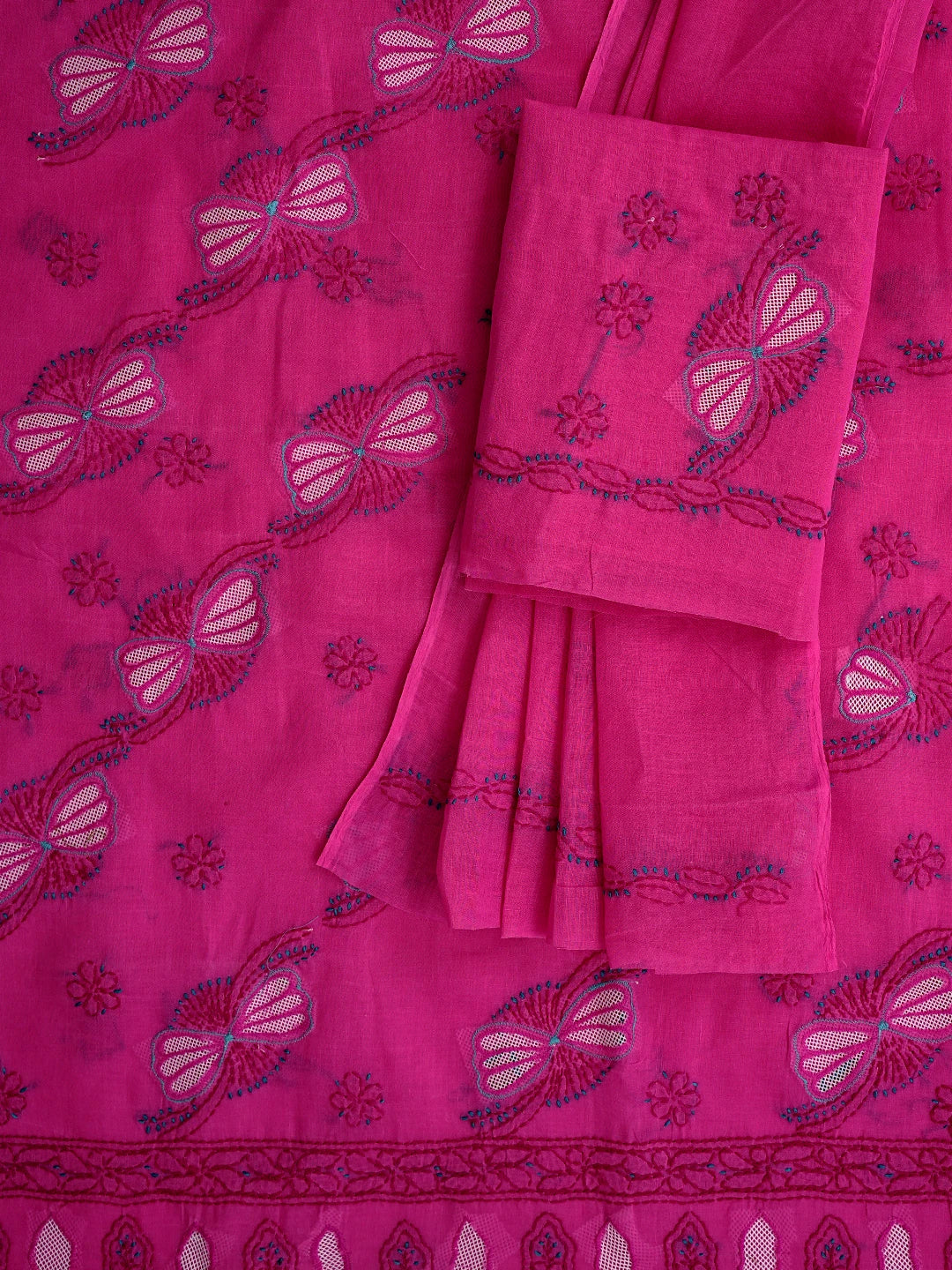 Ada Hand Embroidered Dark Magenta Cotton Lucknowi Chikankari Unstitched Suit Piece 01A853545