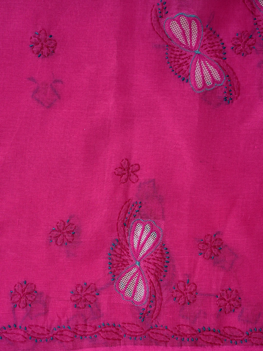 Ada Hand Embroidered Dark Magenta Cotton Lucknowi Chikankari Unstitched Suit Piece 01A853545