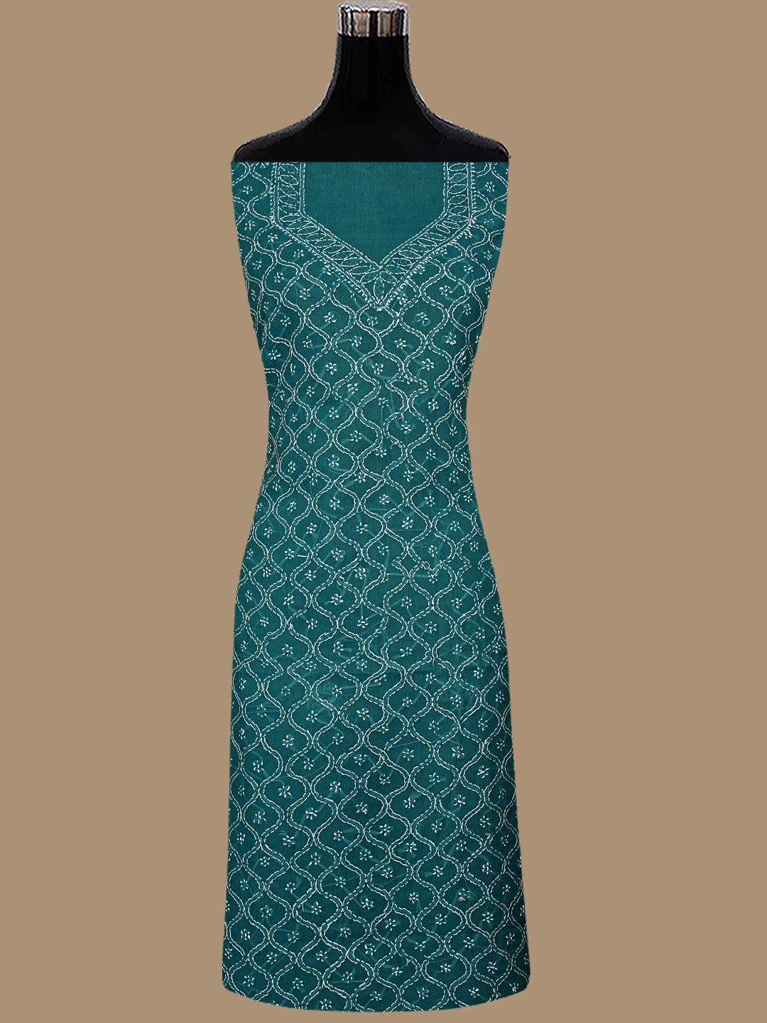 Ada Hand Embroidered Dark Rama Green Cotton Lucknowi Chikankari Unstitched Suit Piece 01A853596