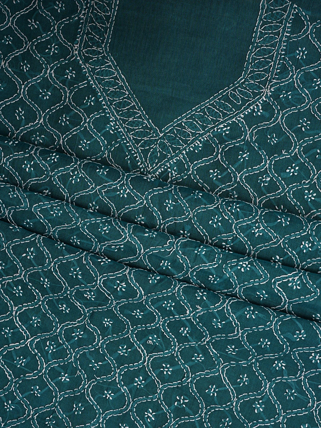 Ada Hand Embroidered Dark Rama Green Cotton Lucknowi Chikankari Unstitched Suit Piece 01A853596