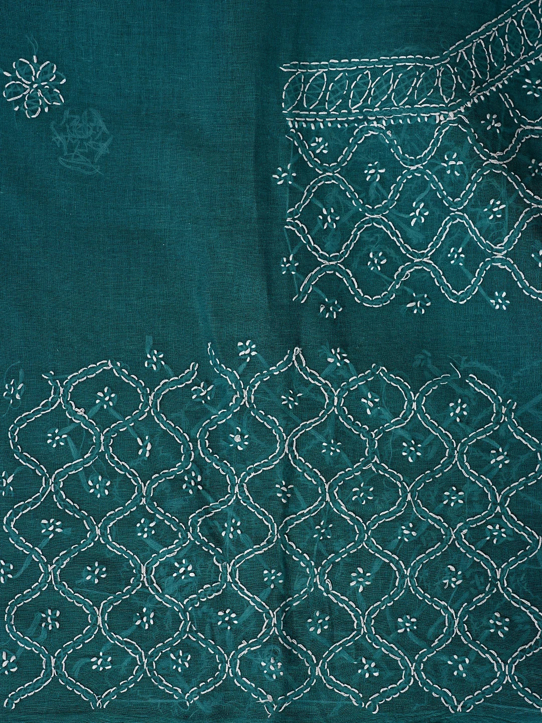 Ada Hand Embroidered Dark Rama Green Cotton Lucknowi Chikankari Unstitched Suit Piece 01A853596