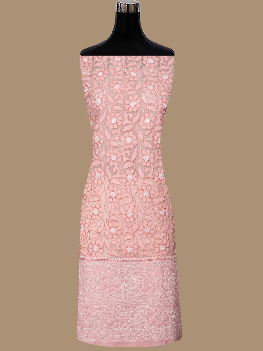 Ada Hand Embroidered Peach Cotton Lucknowi Chikankari Unstitched Suit Piece 01A821960