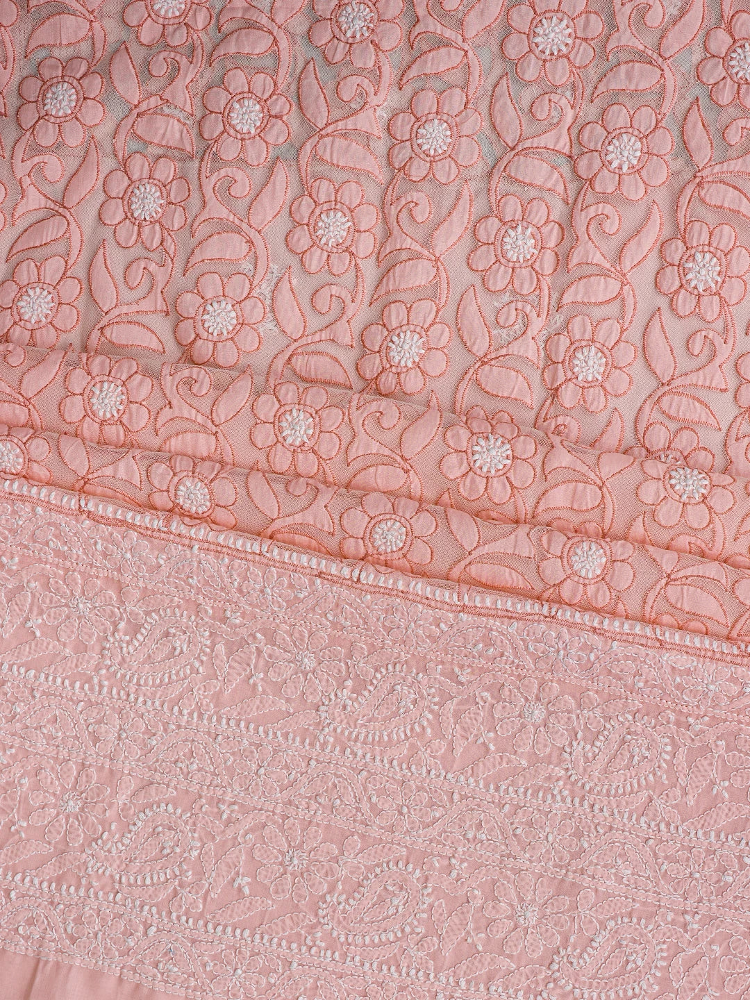 Ada Hand Embroidered Peach Cotton Lucknowi Chikankari Unstitched Suit Piece 01A821960