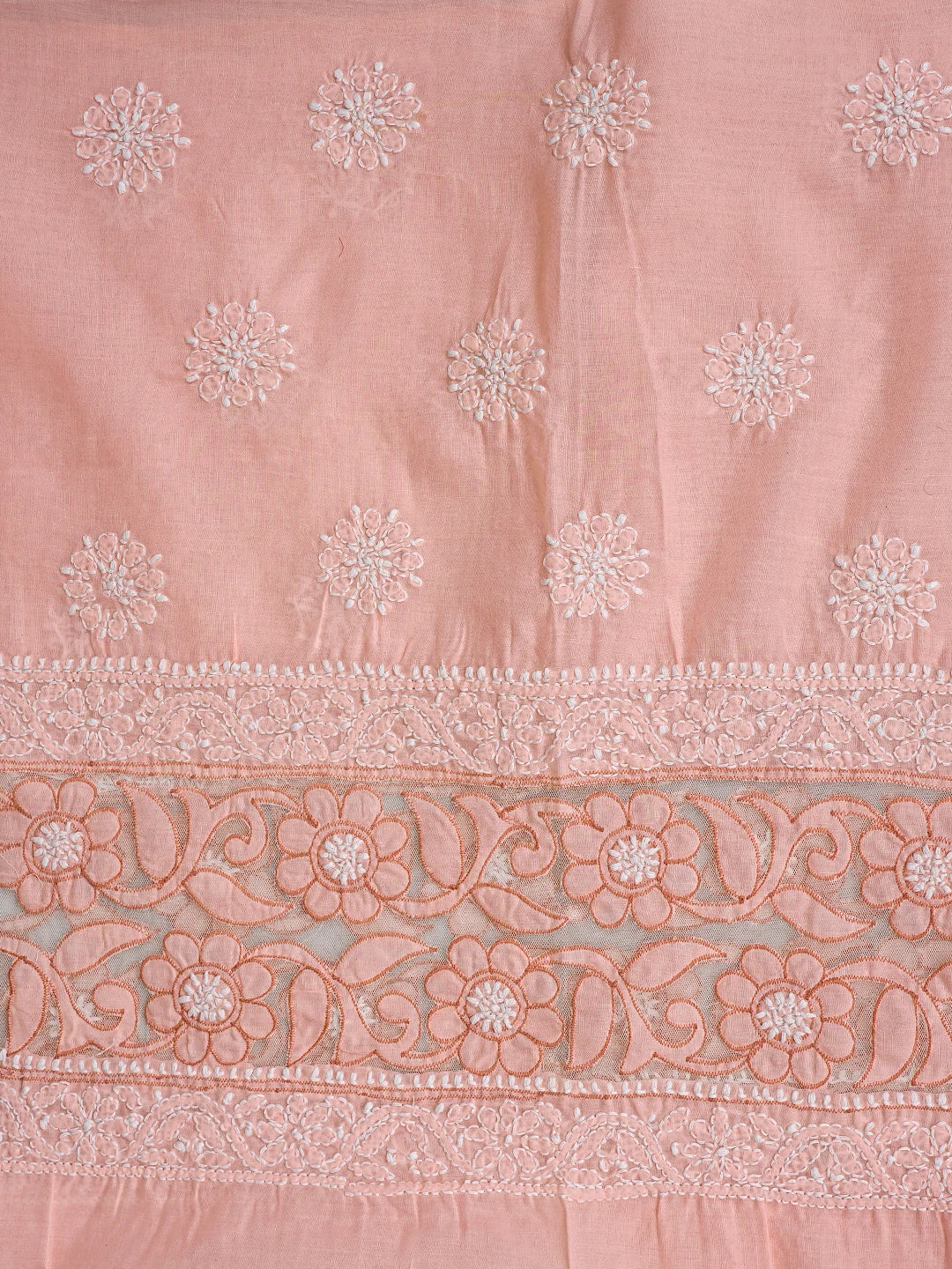 Ada Hand Embroidered Peach Cotton Lucknowi Chikankari Unstitched Suit Piece 01A821960