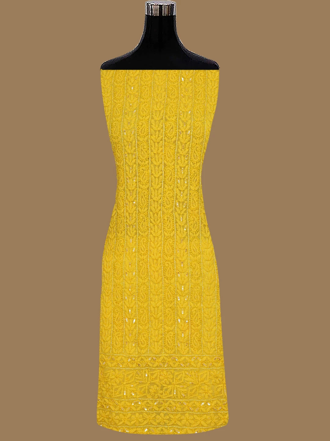 Ada Hand Embroidered Bright Yellow Georgette Lucknowi Chikankari Unstitched Suit Piece With Pearl Work 01A586350