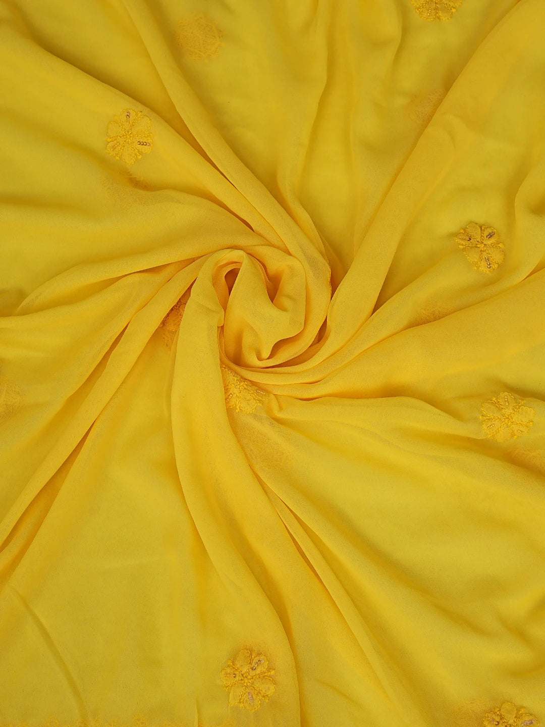 Ada Hand Embroidered Bright Yellow Georgette Lucknowi Chikankari Unstitched Suit Piece With Pearl Work 01A586350