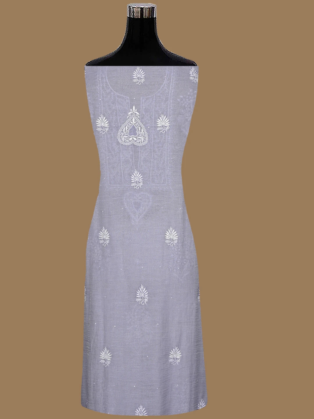 Ada Hand Embroidered Grey Tissue Lucknowi Chikankari Unstitched Kurta Dupatta Set With Cutdana Work 01A718678