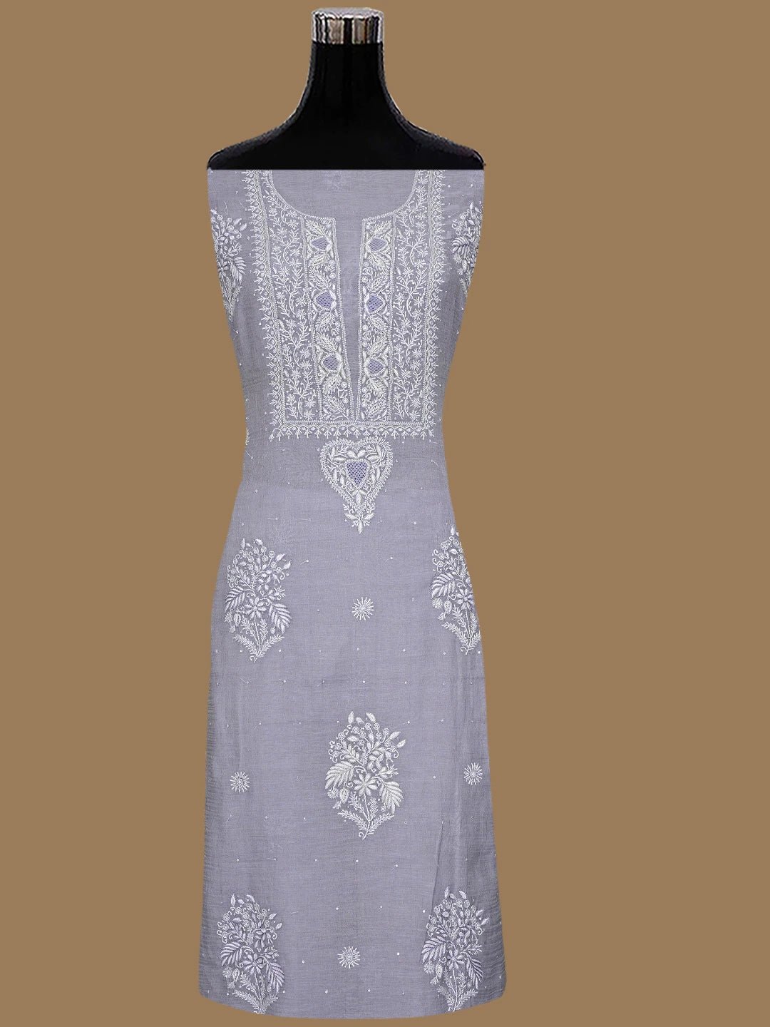Ada Hand Embroidered Grey Tissue Lucknowi Chikankari Unstitched Kurta Dupatta Set With Cutdana Work 01A718678