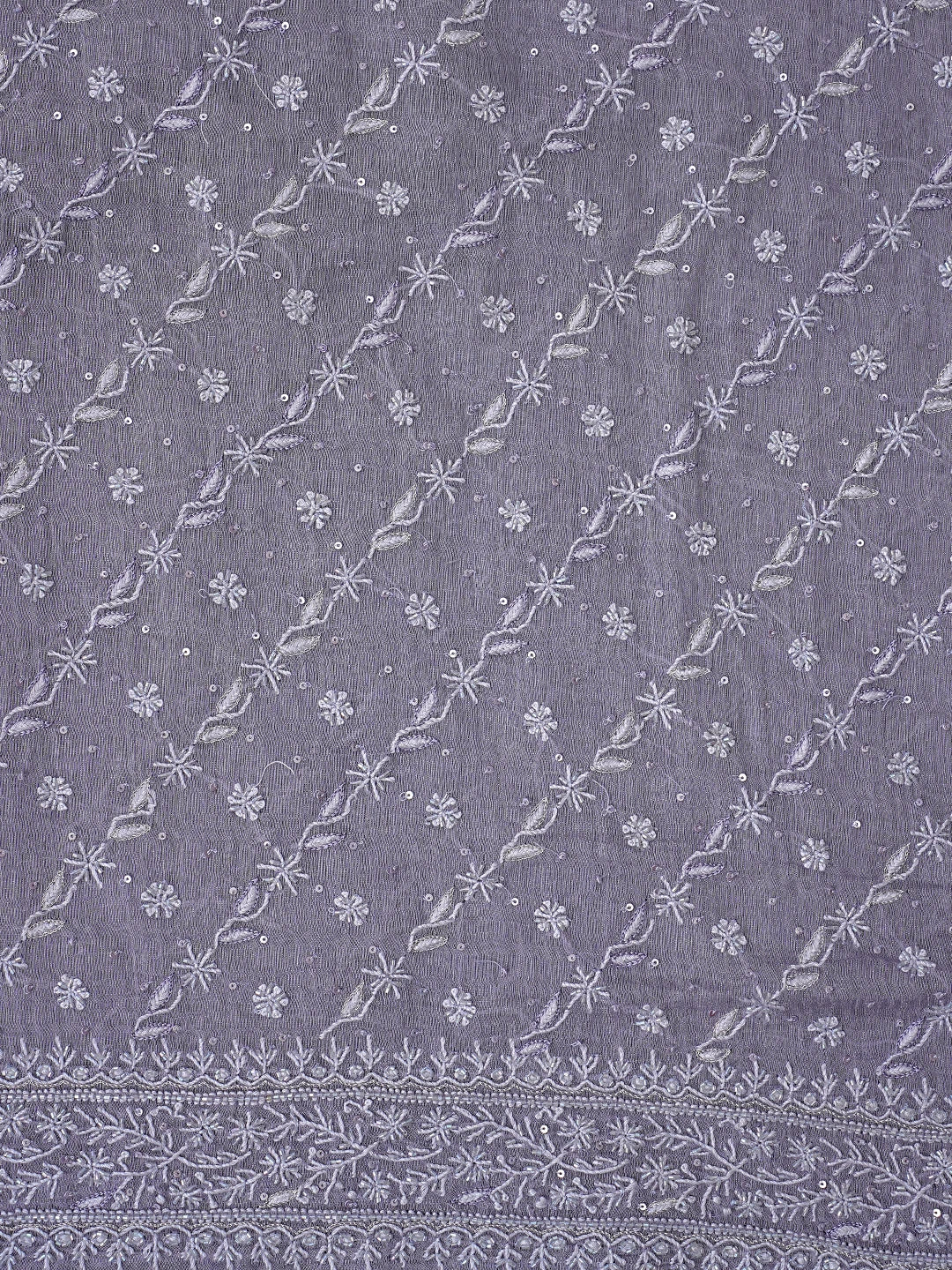 Ada Hand Embroidered Grey Tissue Lucknowi Chikankari Unstitched Kurta Dupatta Set With Cutdana Work 01A718678