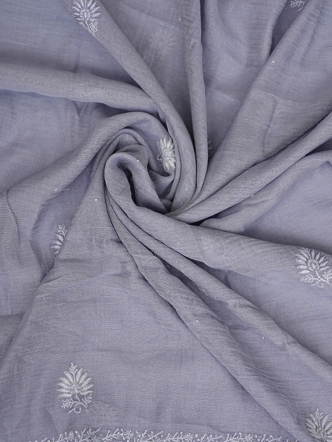 Ada Hand Embroidered Grey Tissue Lucknowi Chikankari Unstitched Kurta Dupatta Set With Cutdana Work 01A718678
