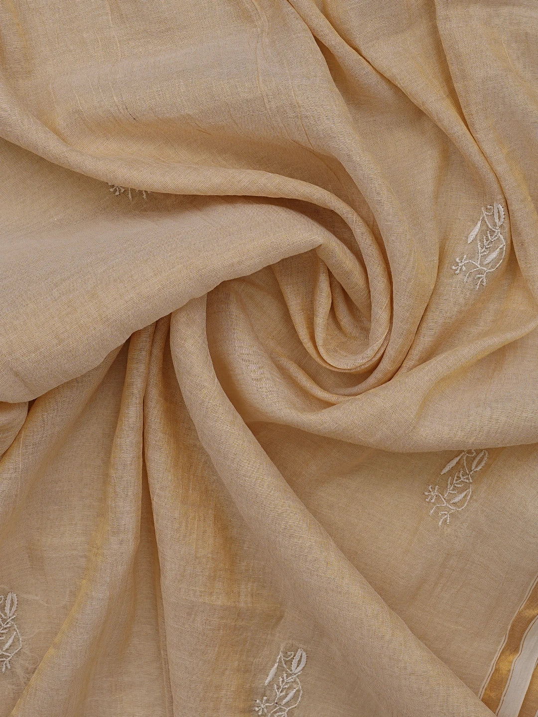 Ada Hand Embroidered Fawn Tissue Lucknowi Chikankari Unstitched Kurta Dupatta Set 01A705103