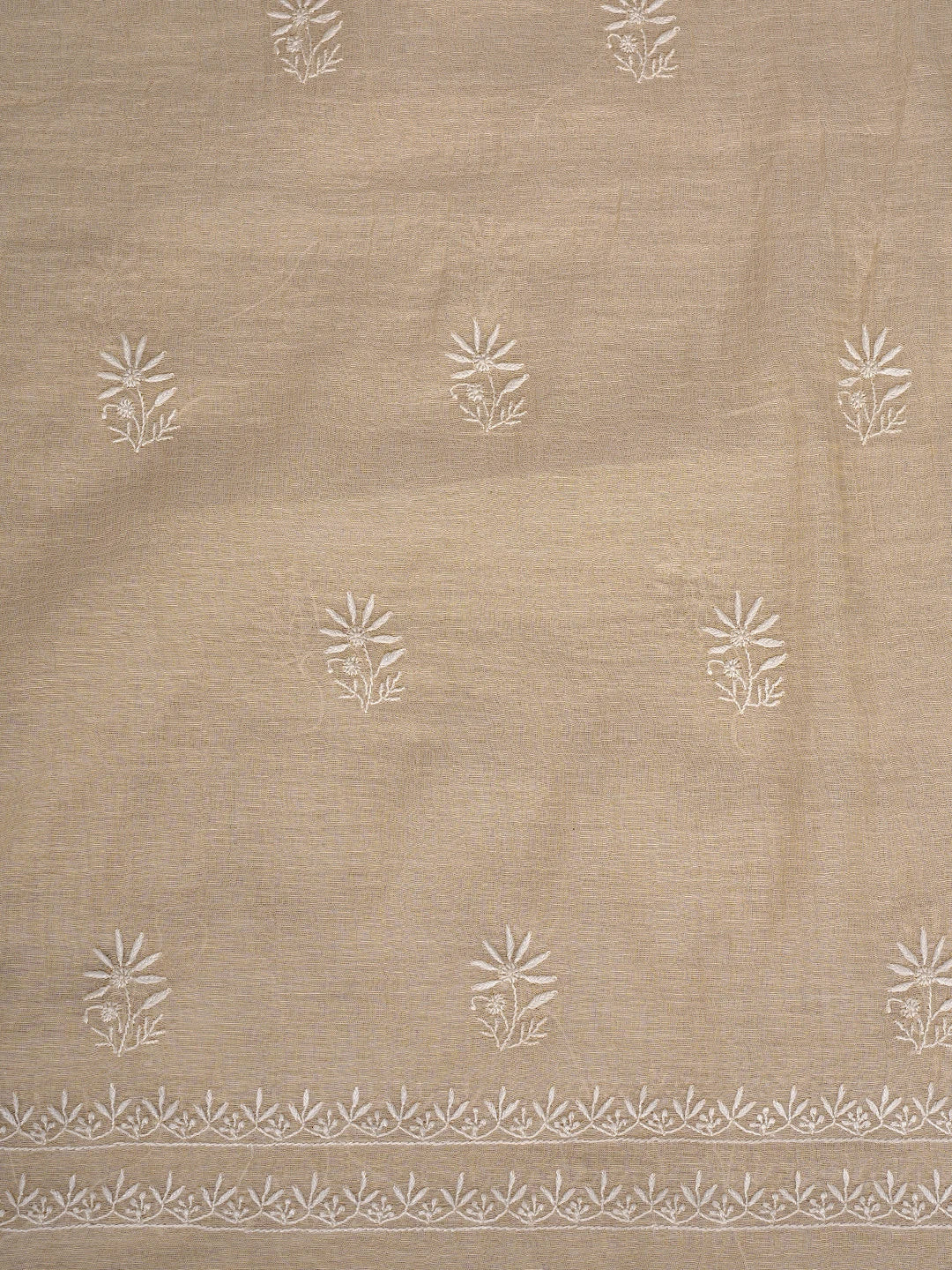 Ada Hand Embroidered Fawn Tissue Lucknowi Chikankari Unstitched Kurta Dupatta Set 01A705103