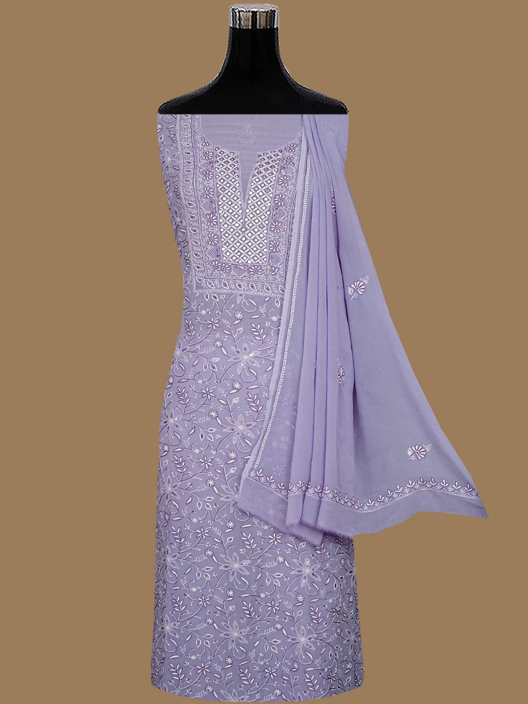 Ada Hand Embroidered Lavender Viscose Georgette Lucknowi Chikankari Unstitched Kurta Dupatta Set With Cutdana Work 01A805733