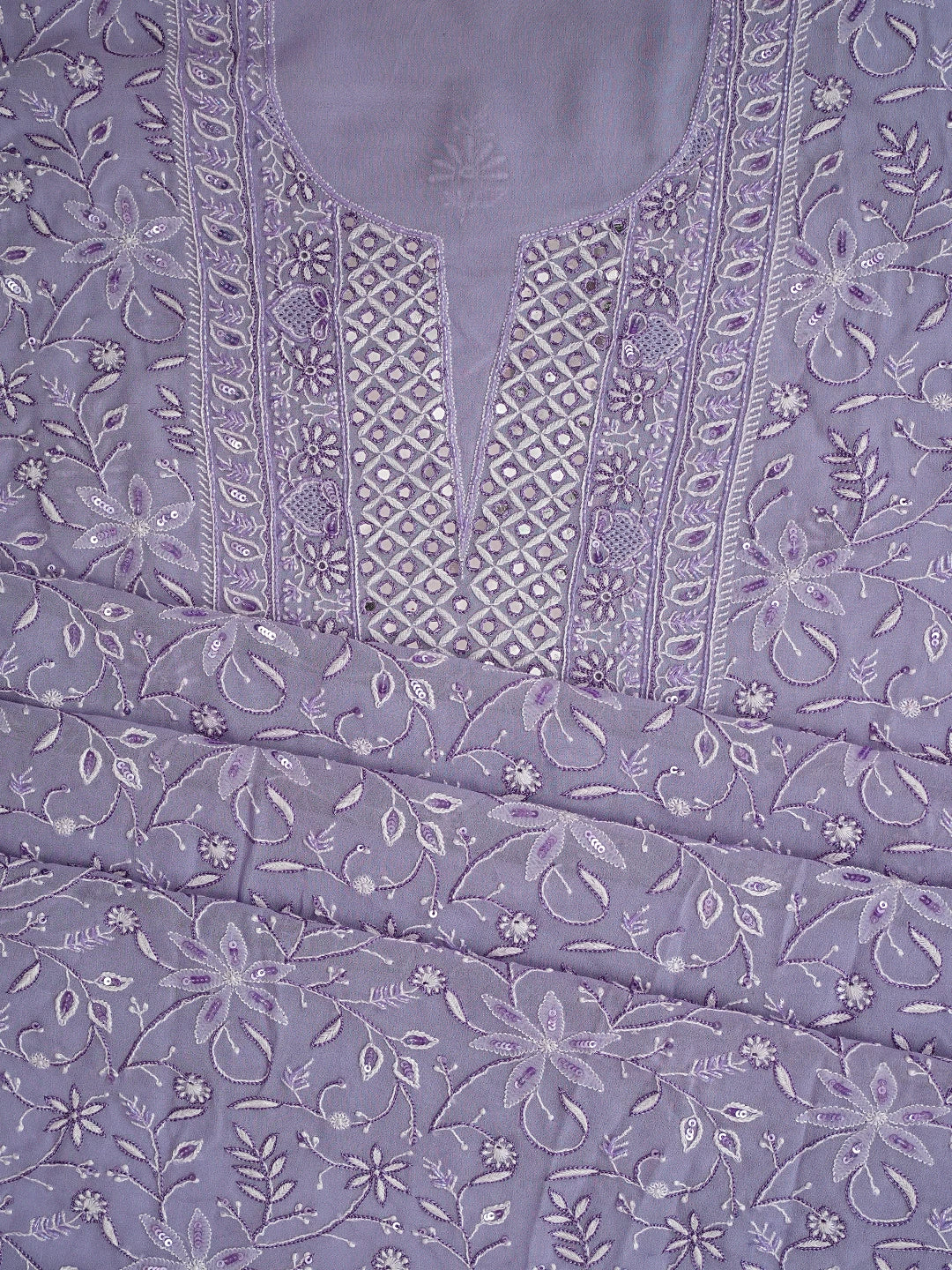 Ada Hand Embroidered Lavender Viscose Georgette Lucknowi Chikankari Unstitched Kurta Dupatta Set With Cutdana Work 01A805733