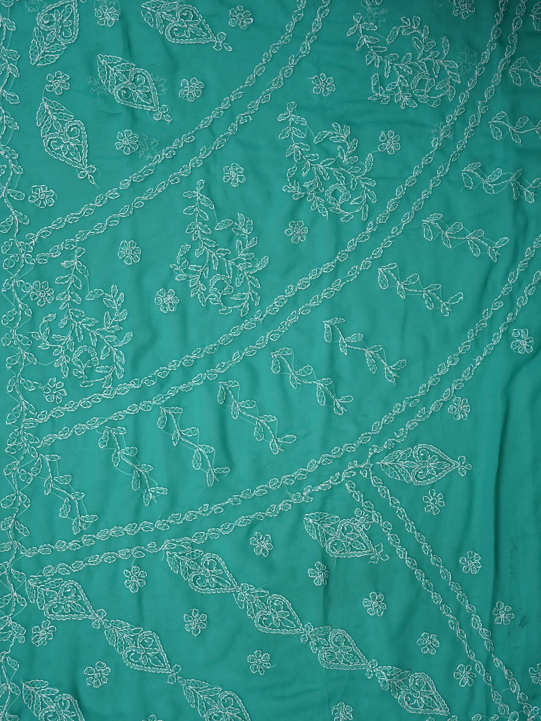 Ada Hand Embroidered Rama Green Georgette Lucknowi Chikankari Saree With Blouse 01A853809