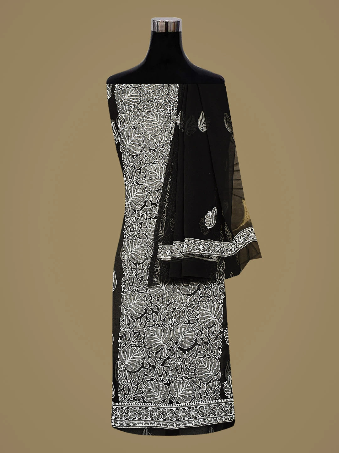Ada Hand Embroidered Black Georgette Lucknowi Chikankari Unstitched Suit Piece 01A793567