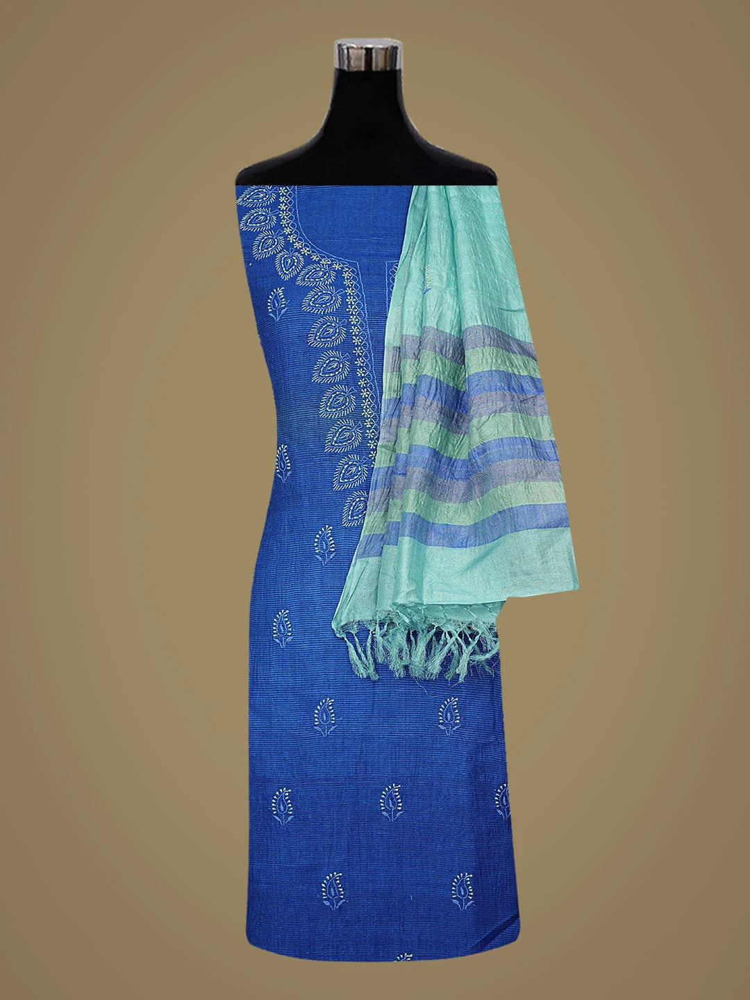 Ada Hand Embroidered Blue Silk Lucknowi Chikankari Unstitched Suit Piece 01A528490