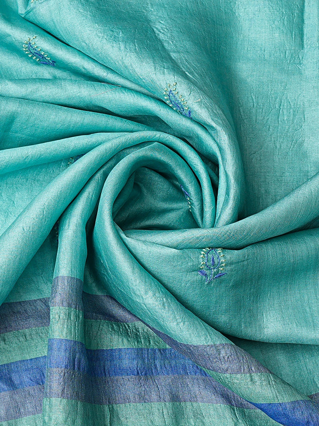 Ada Hand Embroidered Blue Silk Lucknowi Chikankari Unstitched Suit Piece 01A528490