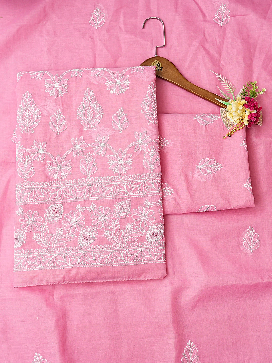 Ada Hand Embroidered Pink Cotton Lucknowi Chikankari Unstitched Suit Piece 01A676653