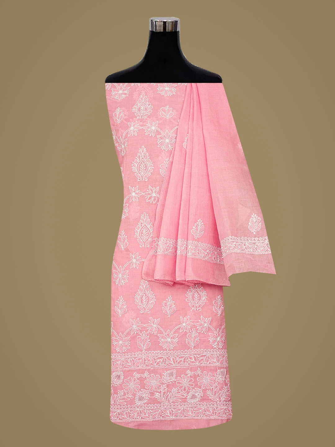 Ada Hand Embroidered Pink Cotton Lucknowi Chikankari Unstitched Suit Piece 01A676653