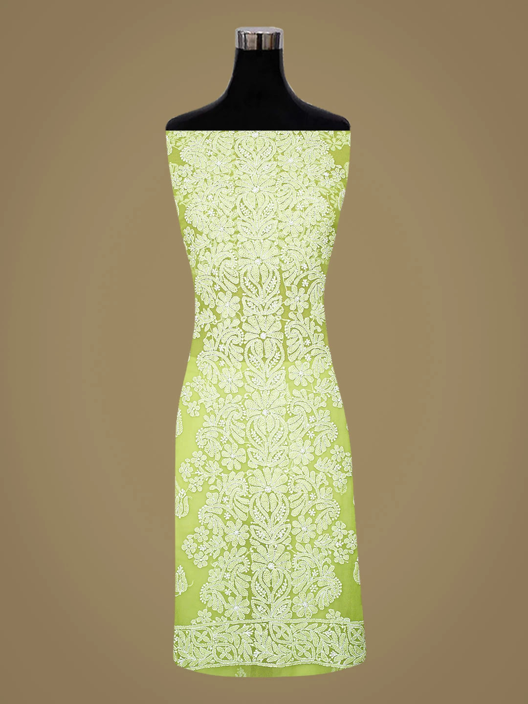 Ada Hand Embroidered Lime Green Georgette Lucknowi Chikankari Unstitched Suit Piece 01A793443