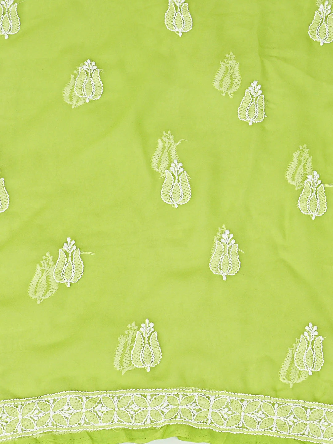 Ada Hand Embroidered Lime Green Georgette Lucknowi Chikankari Unstitched Suit Piece 01A793443