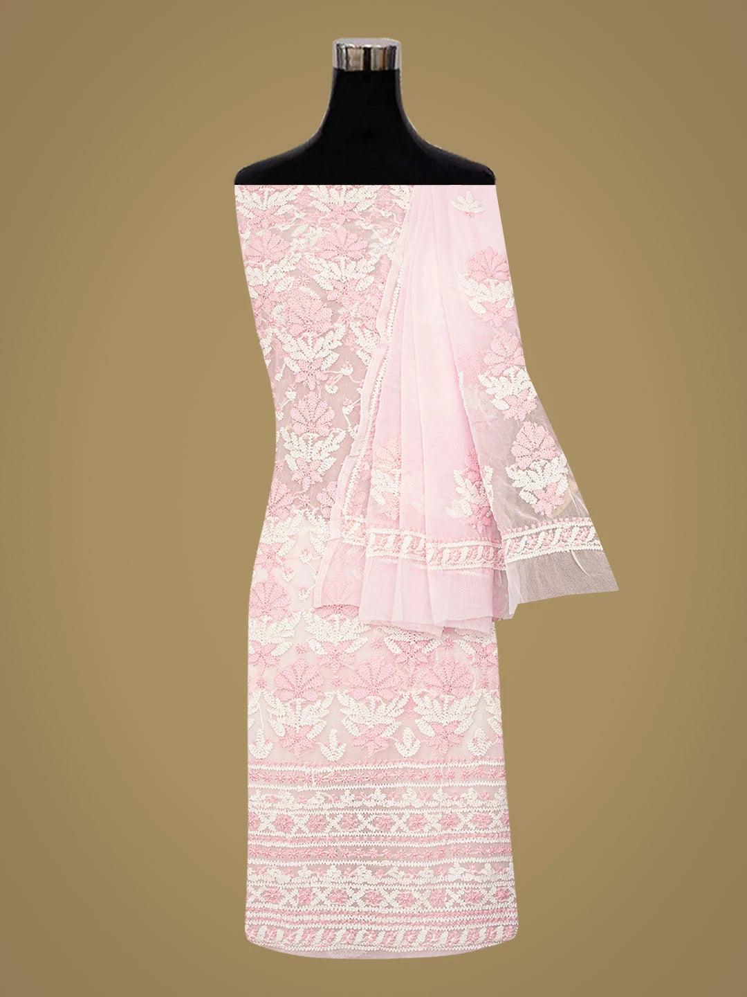 Ada Hand Embroidered Pink Georgette Lucknowi Chikankari Unstitched Suit Piece 01A811193